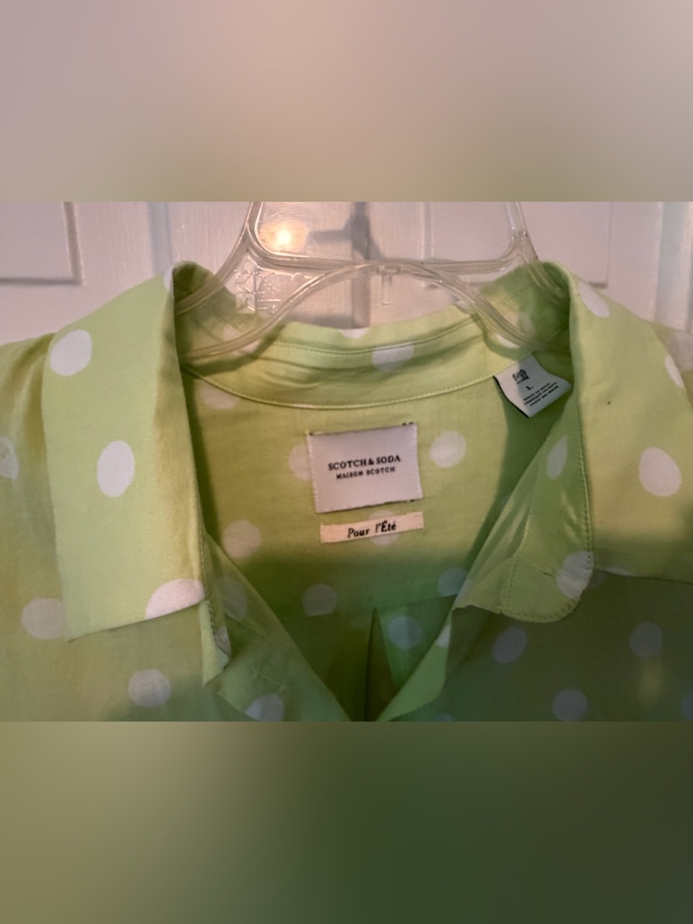 Scotch & Soda Maison Scotch Pour l'été Light Green Polka Dot Maxi Shirt Dress - Picture 3 of 5